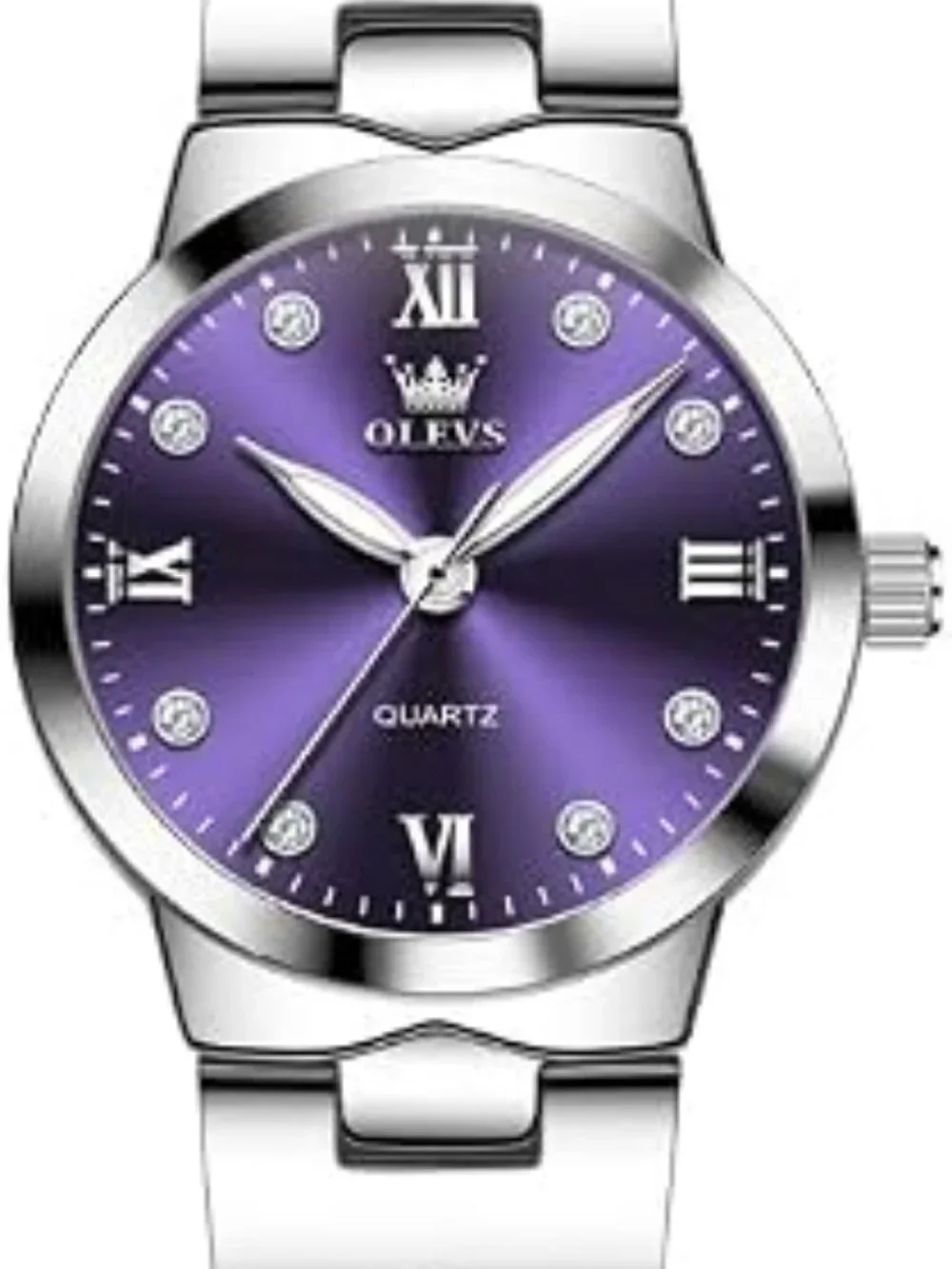 Women's Purple and Silver Analog Quartz Waterproof Stainless Steel Band Watch